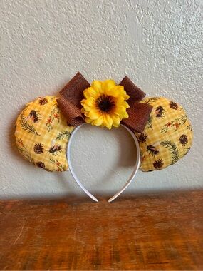 Sunflower Yellow Kids Mickey Ears with Brown Bow